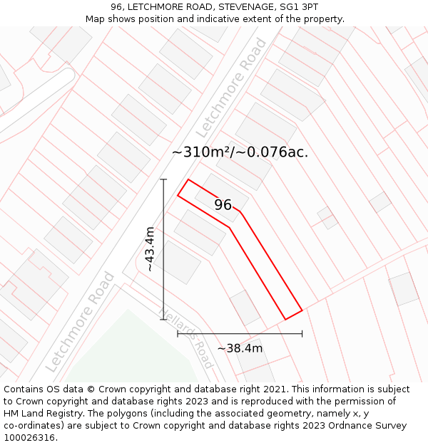 96, LETCHMORE ROAD, STEVENAGE, SG1 3PT: Plot and title map