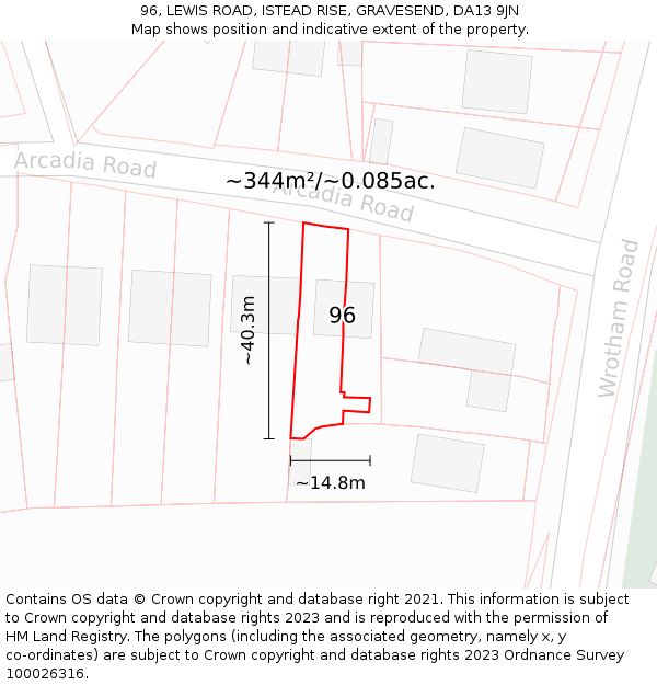 96, LEWIS ROAD, ISTEAD RISE, GRAVESEND, DA13 9JN: Plot and title map