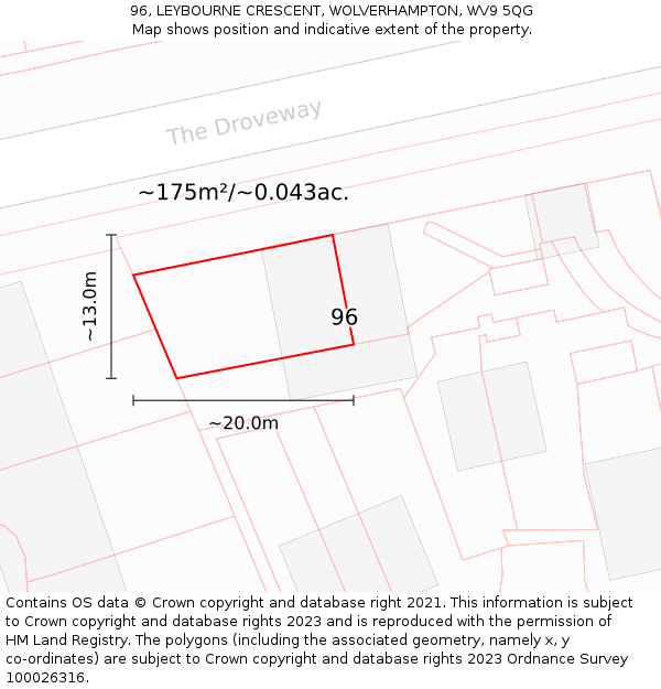 96, LEYBOURNE CRESCENT, WOLVERHAMPTON, WV9 5QG: Plot and title map