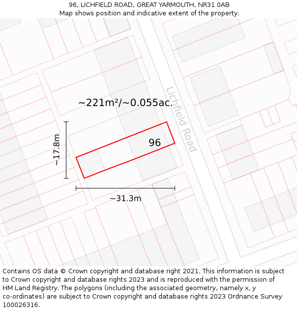 96, LICHFIELD ROAD, GREAT YARMOUTH, NR31 0AB: Plot and title map