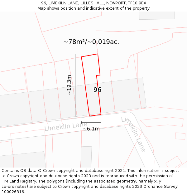 96, LIMEKILN LANE, LILLESHALL, NEWPORT, TF10 9EX: Plot and title map