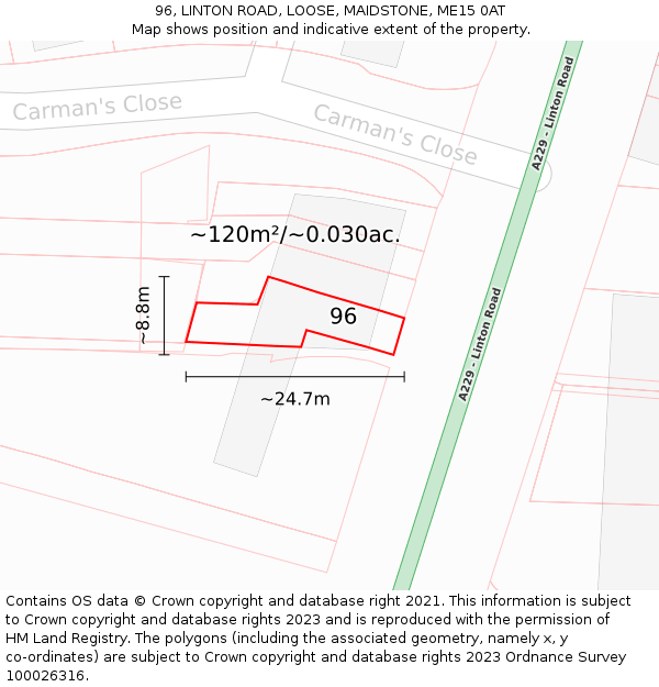 96, LINTON ROAD, LOOSE, MAIDSTONE, ME15 0AT: Plot and title map