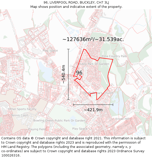 96, LIVERPOOL ROAD, BUCKLEY, CH7 3LJ: Plot and title map