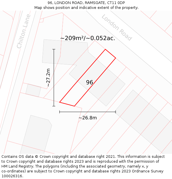 96, LONDON ROAD, RAMSGATE, CT11 0DP: Plot and title map