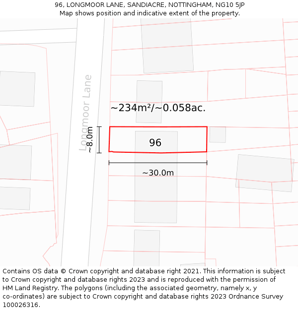 96, LONGMOOR LANE, SANDIACRE, NOTTINGHAM, NG10 5JP: Plot and title map