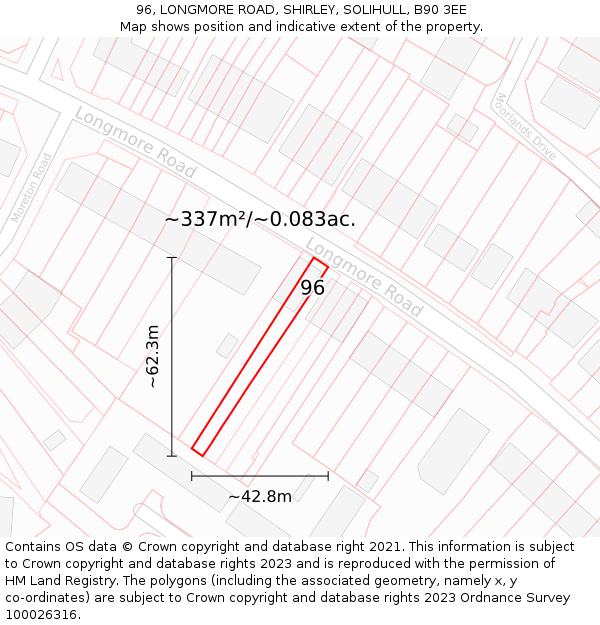 96, LONGMORE ROAD, SHIRLEY, SOLIHULL, B90 3EE: Plot and title map