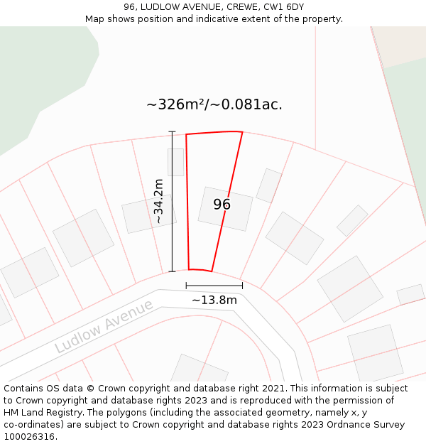 96, LUDLOW AVENUE, CREWE, CW1 6DY: Plot and title map