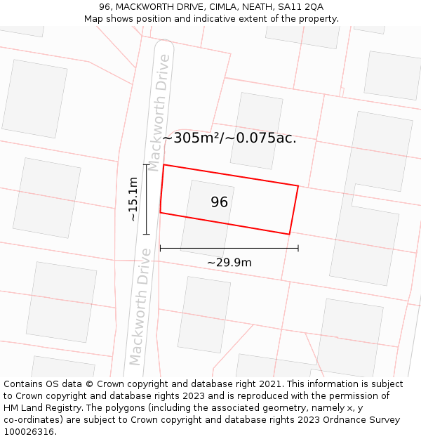 96, MACKWORTH DRIVE, CIMLA, NEATH, SA11 2QA: Plot and title map