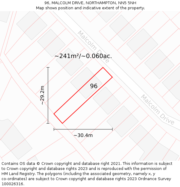 96, MALCOLM DRIVE, NORTHAMPTON, NN5 5NH: Plot and title map