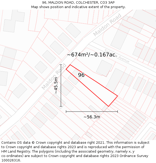 96, MALDON ROAD, COLCHESTER, CO3 3AP: Plot and title map