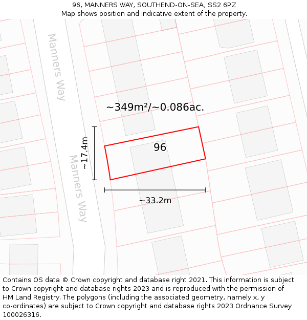 96, MANNERS WAY, SOUTHEND-ON-SEA, SS2 6PZ: Plot and title map