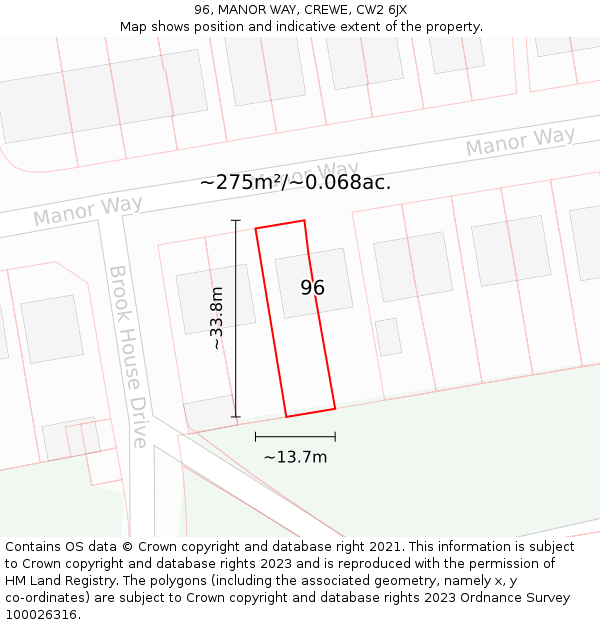 96, MANOR WAY, CREWE, CW2 6JX: Plot and title map