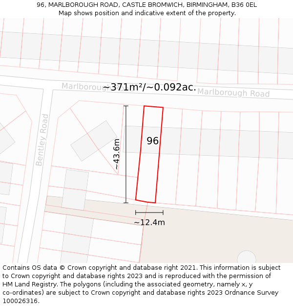 96, MARLBOROUGH ROAD, CASTLE BROMWICH, BIRMINGHAM, B36 0EL: Plot and title map