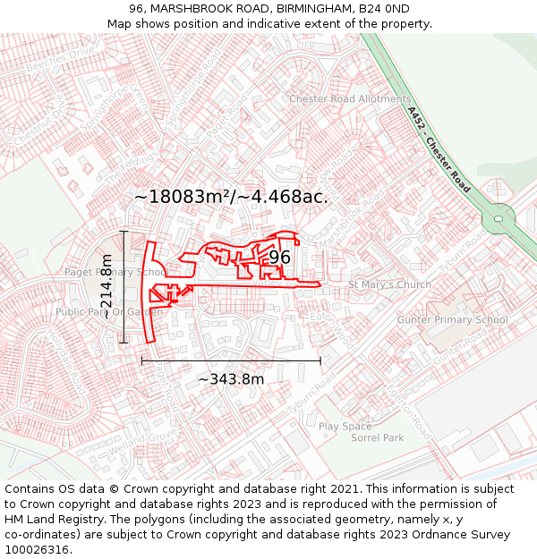 96, MARSHBROOK ROAD, BIRMINGHAM, B24 0ND: Plot and title map