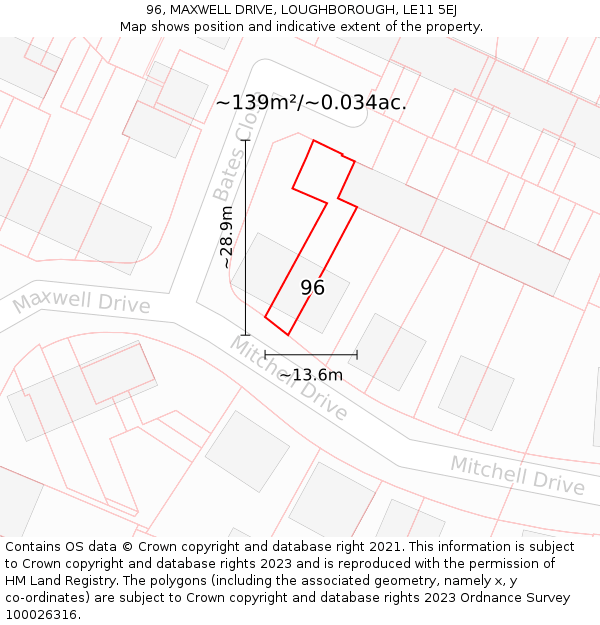 96, MAXWELL DRIVE, LOUGHBOROUGH, LE11 5EJ: Plot and title map