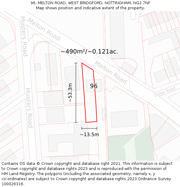 96, MELTON ROAD, WEST BRIDGFORD, NOTTINGHAM, NG2 7NF: Plot and title map