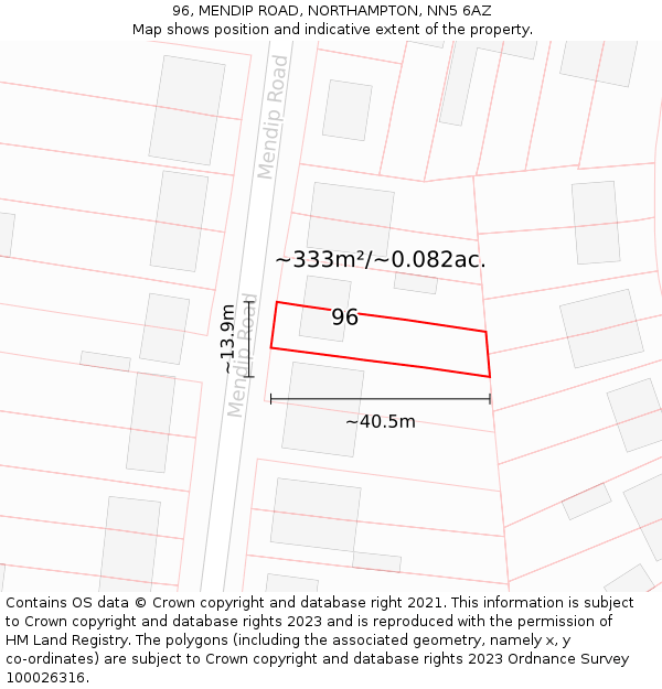 96, MENDIP ROAD, NORTHAMPTON, NN5 6AZ: Plot and title map