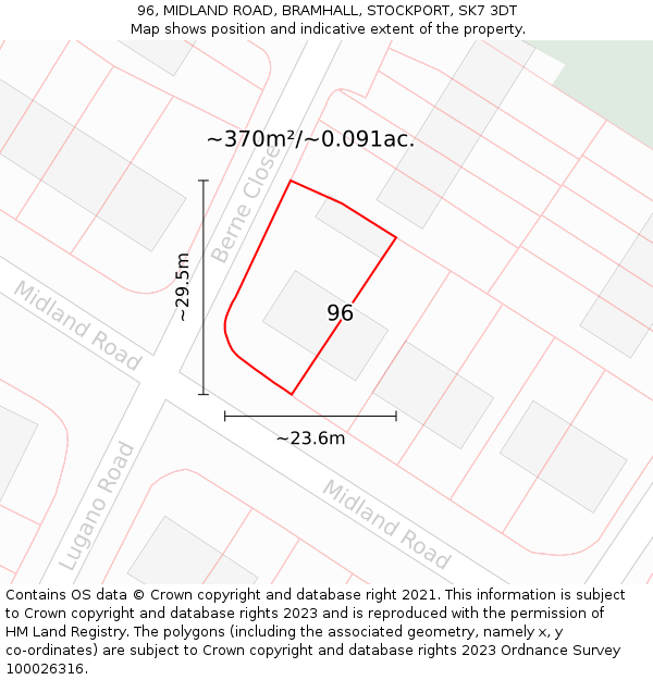 96, MIDLAND ROAD, BRAMHALL, STOCKPORT, SK7 3DT: Plot and title map