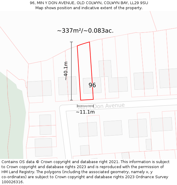 96, MIN Y DON AVENUE, OLD COLWYN, COLWYN BAY, LL29 9SU: Plot and title map