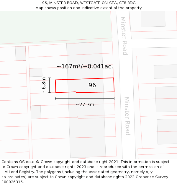 96, MINSTER ROAD, WESTGATE-ON-SEA, CT8 8DG: Plot and title map