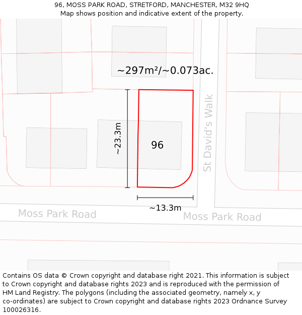 96, MOSS PARK ROAD, STRETFORD, MANCHESTER, M32 9HQ: Plot and title map