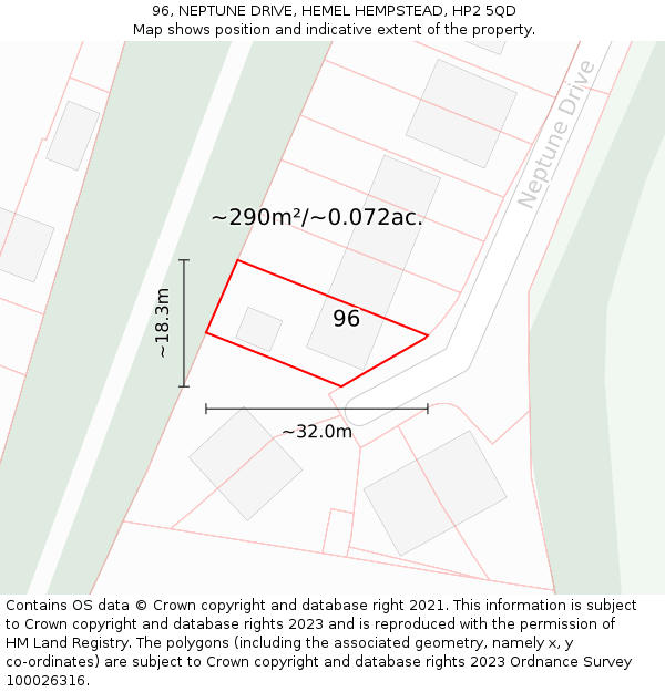 96, NEPTUNE DRIVE, HEMEL HEMPSTEAD, HP2 5QD: Plot and title map