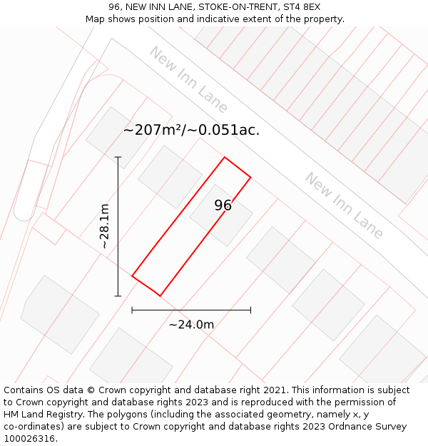 96, NEW INN LANE, STOKE-ON-TRENT, ST4 8EX: Plot and title map