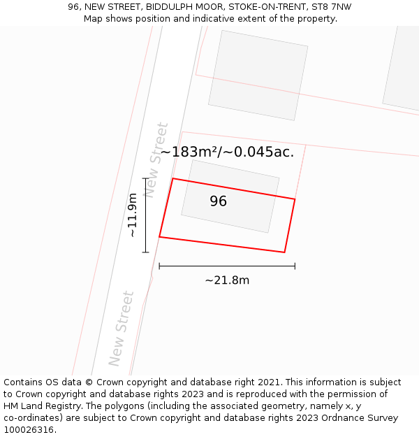 96, NEW STREET, BIDDULPH MOOR, STOKE-ON-TRENT, ST8 7NW: Plot and title map