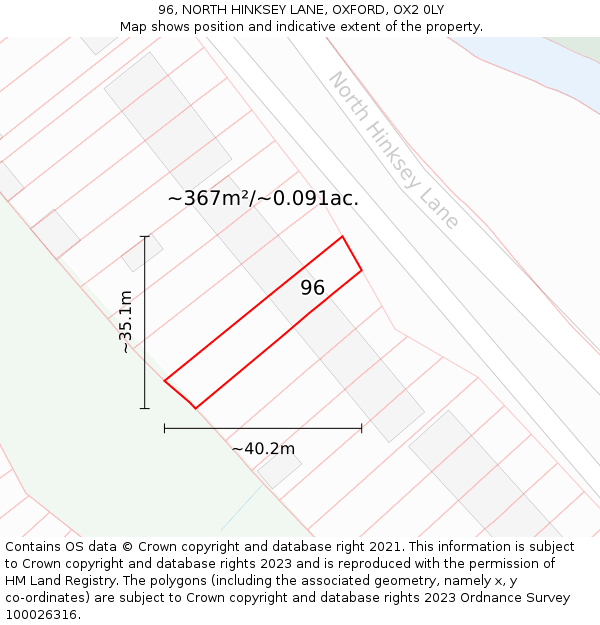 96, NORTH HINKSEY LANE, OXFORD, OX2 0LY: Plot and title map