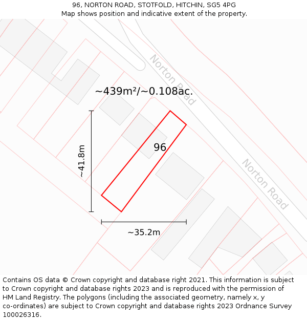 96, NORTON ROAD, STOTFOLD, HITCHIN, SG5 4PG: Plot and title map