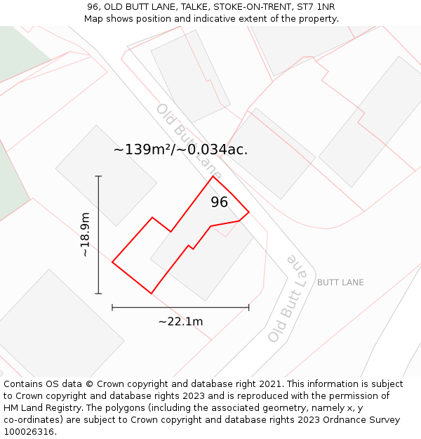 96, OLD BUTT LANE, TALKE, STOKE-ON-TRENT, ST7 1NR: Plot and title map