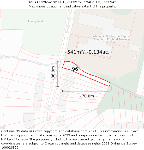 96, PARSONWOOD HILL, WHITWICK, COALVILLE, LE67 5AT: Plot and title map