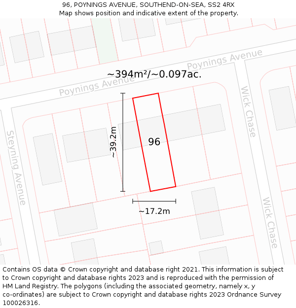 96, POYNINGS AVENUE, SOUTHEND-ON-SEA, SS2 4RX: Plot and title map