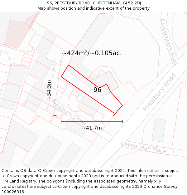 96, PRESTBURY ROAD, CHELTENHAM, GL52 2DJ: Plot and title map