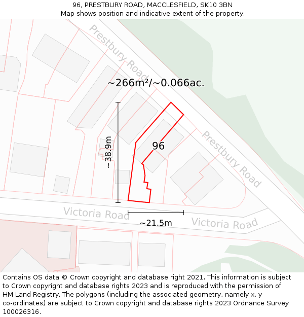 96, PRESTBURY ROAD, MACCLESFIELD, SK10 3BN: Plot and title map