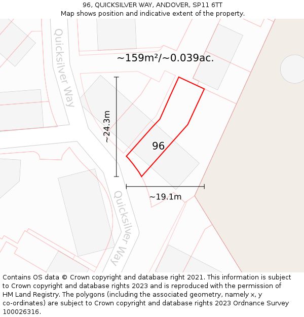 96, QUICKSILVER WAY, ANDOVER, SP11 6TT: Plot and title map