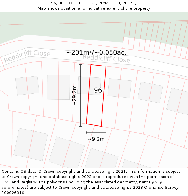 96, REDDICLIFF CLOSE, PLYMOUTH, PL9 9QJ: Plot and title map