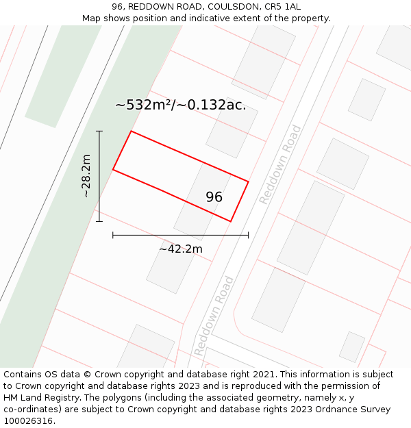 96, REDDOWN ROAD, COULSDON, CR5 1AL: Plot and title map