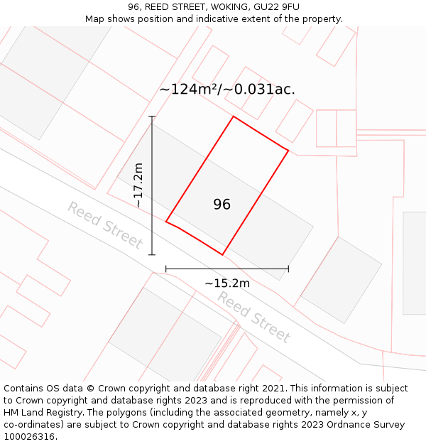 96, REED STREET, WOKING, GU22 9FU: Plot and title map