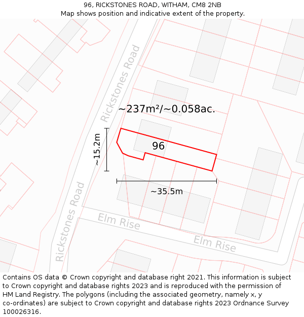 96, RICKSTONES ROAD, WITHAM, CM8 2NB: Plot and title map