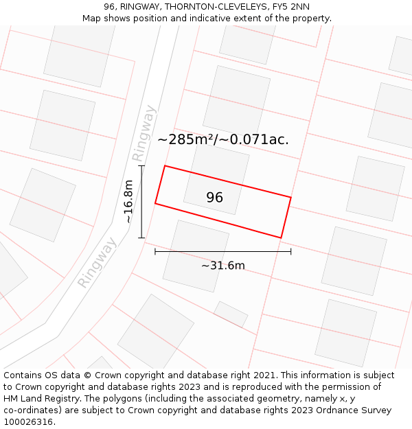 96, RINGWAY, THORNTON-CLEVELEYS, FY5 2NN: Plot and title map