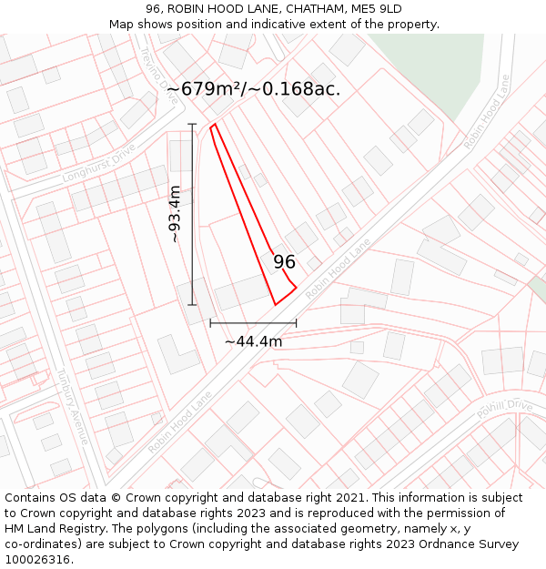 96, ROBIN HOOD LANE, CHATHAM, ME5 9LD: Plot and title map