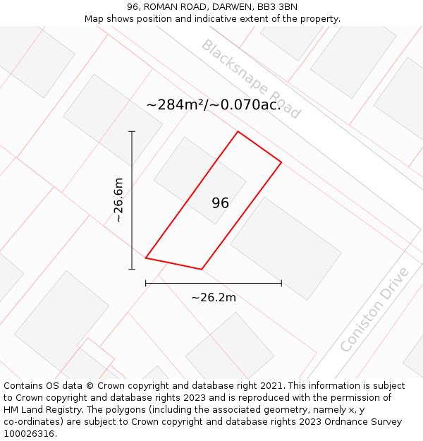 96, ROMAN ROAD, DARWEN, BB3 3BN: Plot and title map