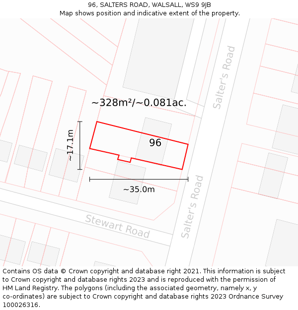 96, SALTERS ROAD, WALSALL, WS9 9JB: Plot and title map