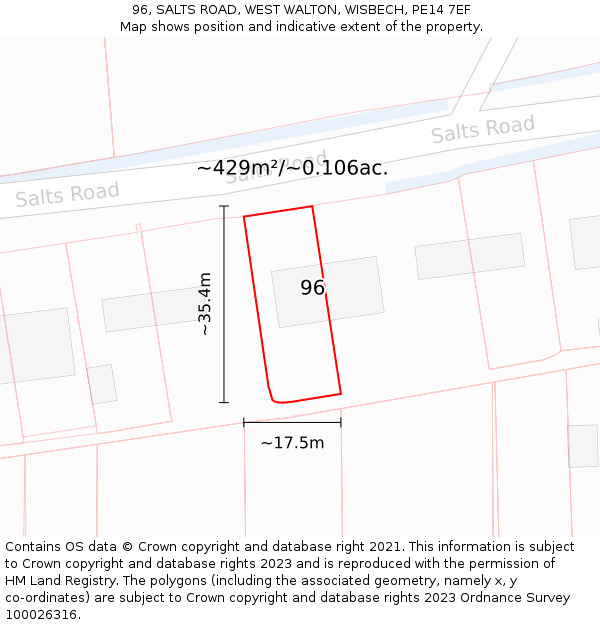 96, SALTS ROAD, WEST WALTON, WISBECH, PE14 7EF: Plot and title map