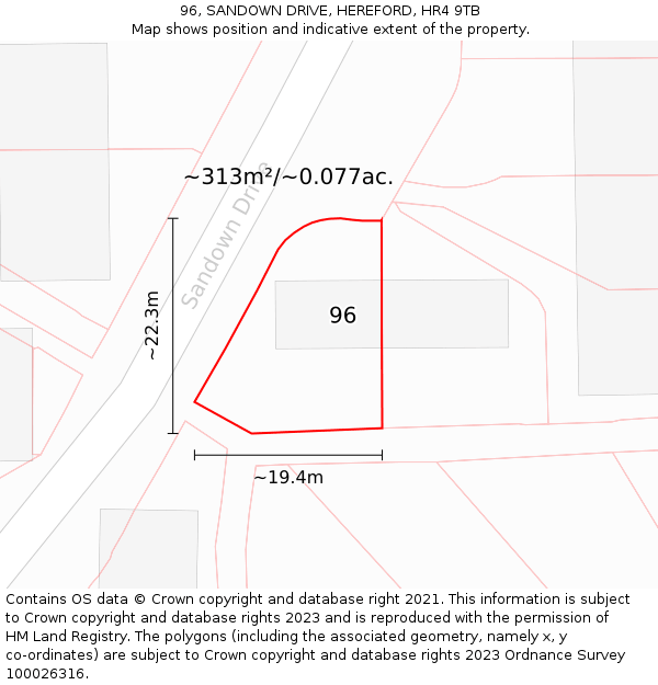 96, SANDOWN DRIVE, HEREFORD, HR4 9TB: Plot and title map