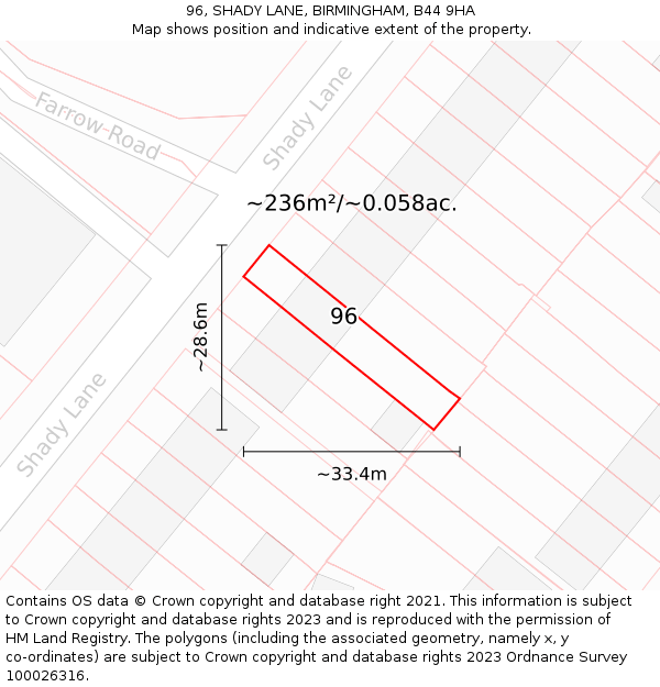 96, SHADY LANE, BIRMINGHAM, B44 9HA: Plot and title map