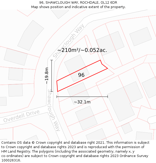 96, SHAWCLOUGH WAY, ROCHDALE, OL12 6DR: Plot and title map