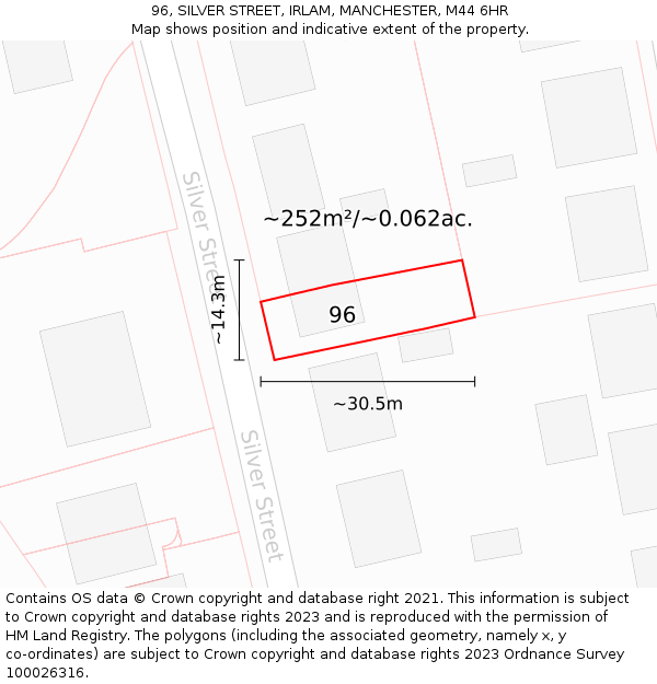 96, SILVER STREET, IRLAM, MANCHESTER, M44 6HR: Plot and title map