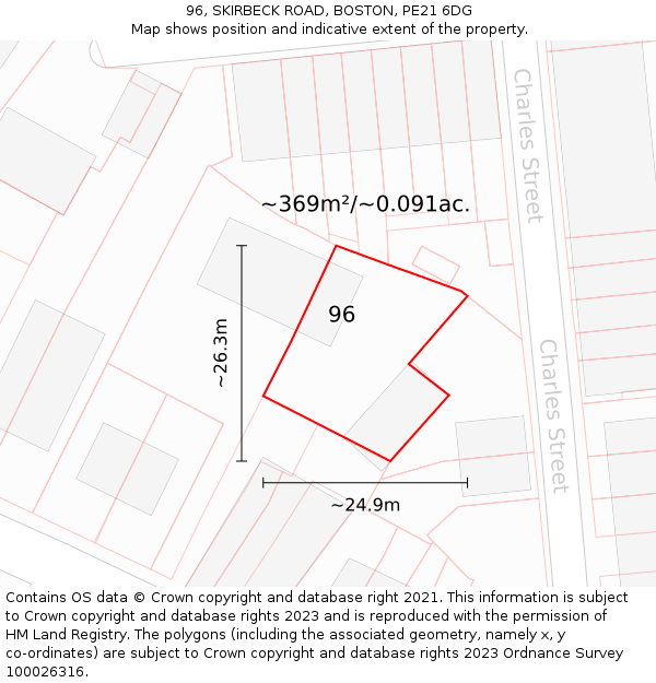 96, SKIRBECK ROAD, BOSTON, PE21 6DG: Plot and title map